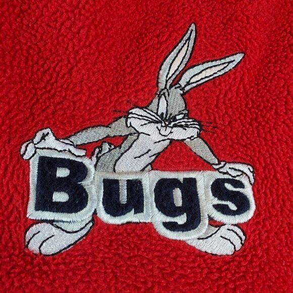 Vtg Bugs Bunny Sweater Mens Large Red Warner Bros Studio Looney Tunes 1/4 Zip - Picture 2 of 10